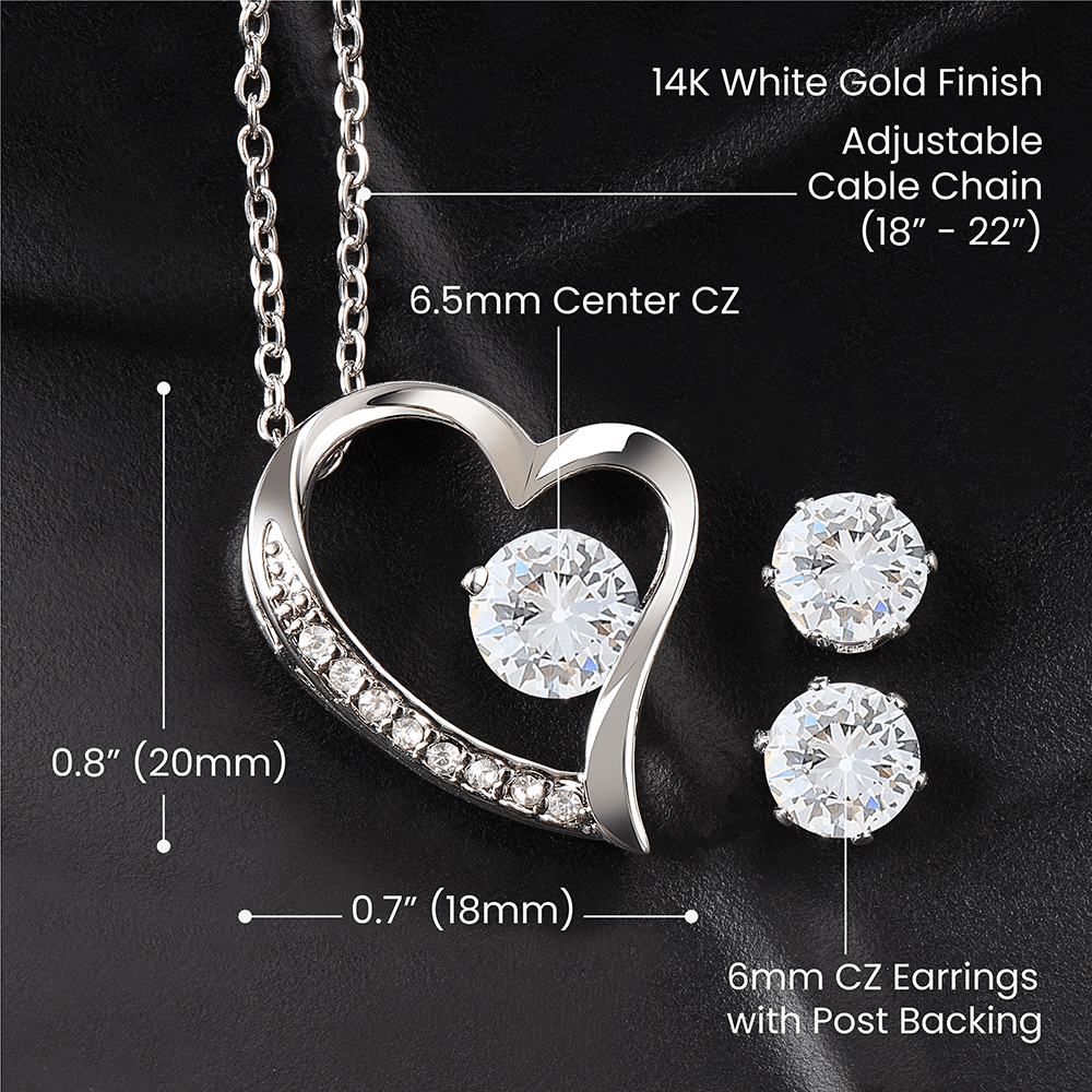 Daughter Graduation Gift Forever Love Heart Pendant Necklace and Earring Set - Mallard Moon Gift Shop