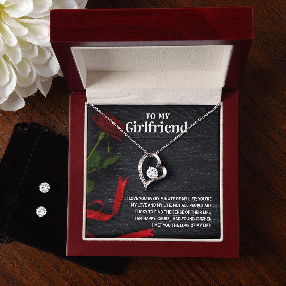 To My Girlfriend - I Love You Every Minute of My Life Forever Love Heart Pendant Necklace and Earring Set - Mallard Moon Gift Shop