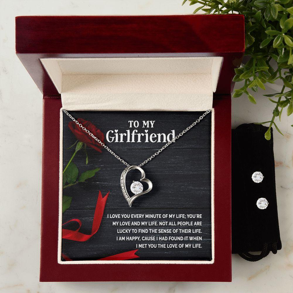 To My Girlfriend - I Love You Every Minute of My Life Forever Love Heart Pendant Necklace and Earring Set - Mallard Moon Gift Shop