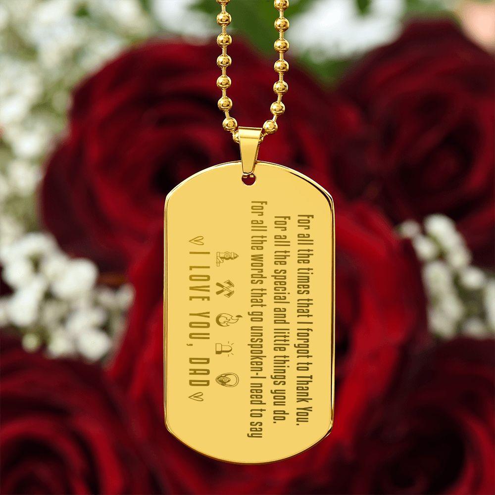 To My Firefighter Dad Engraved Dog Tag Necklace - Mallard Moon Gift Shop