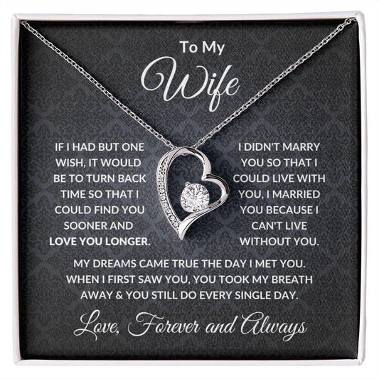 To My Wife My Dreams Came True Heart Pendant Necklace with Message Card and Gift Box - Mallard Moon Gift Shop
