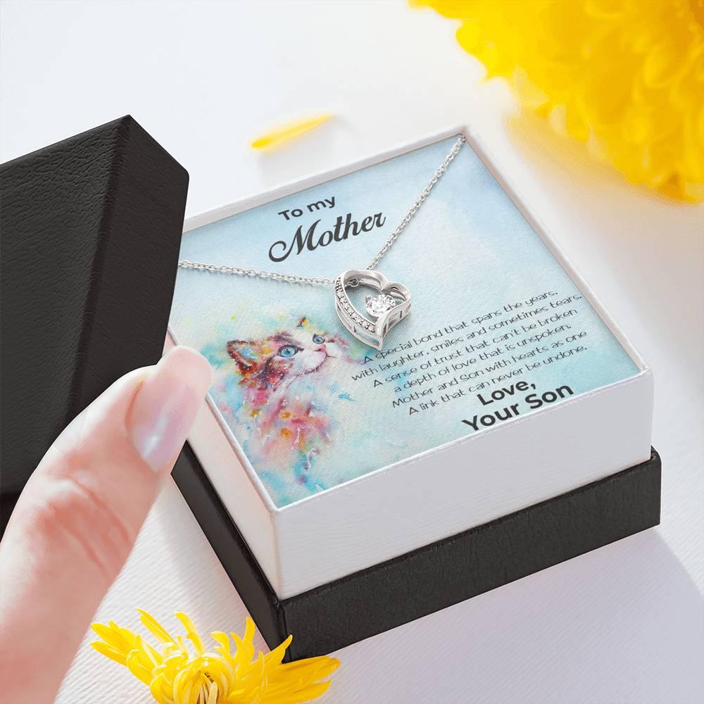 Gift for Mother From Son Forever Love Heart Pendant Necklace Cat Message Card - Mallard Moon Gift Shop
