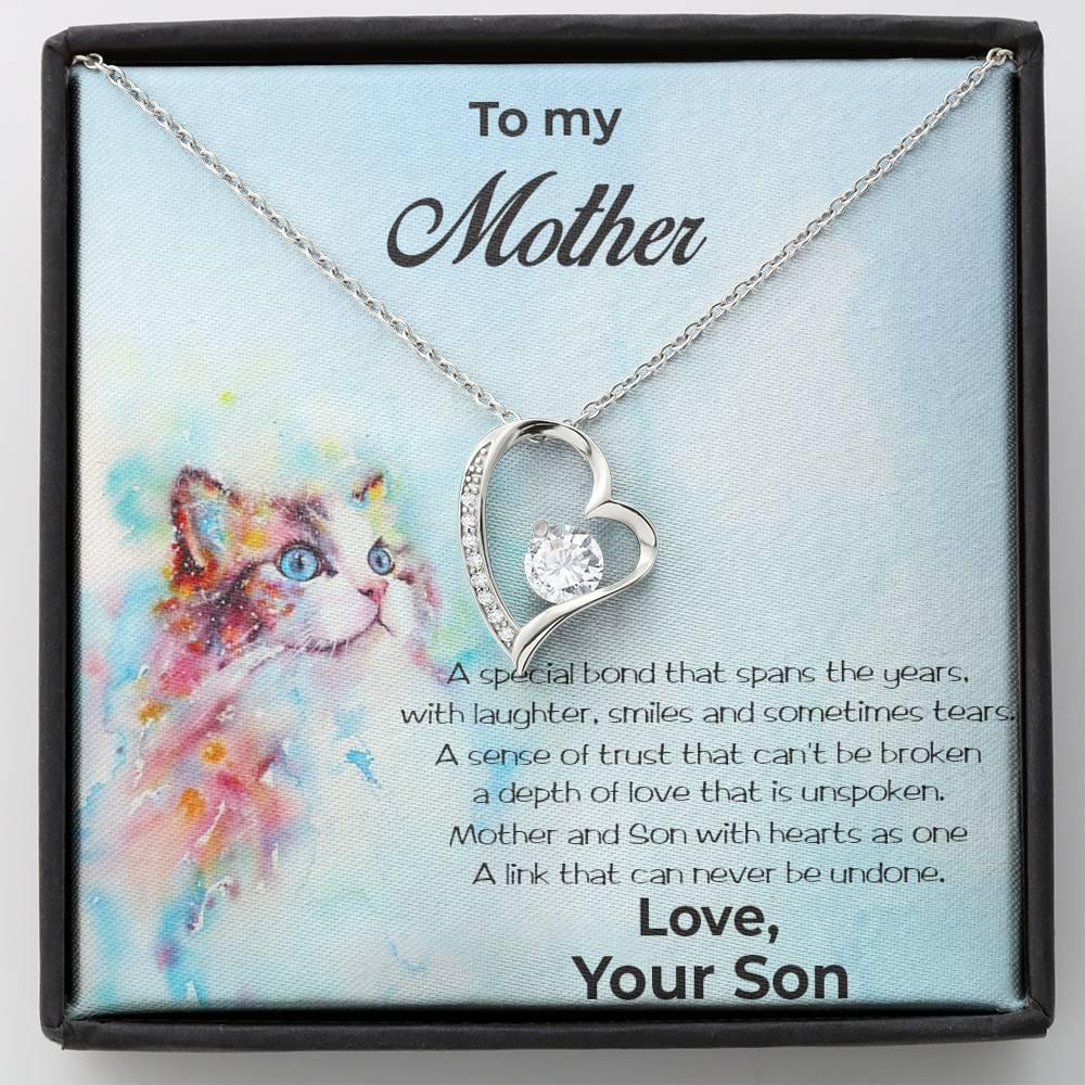 Gift for Mother From Son Forever Love Heart Pendant Necklace Cat Message Card - Mallard Moon Gift Shop