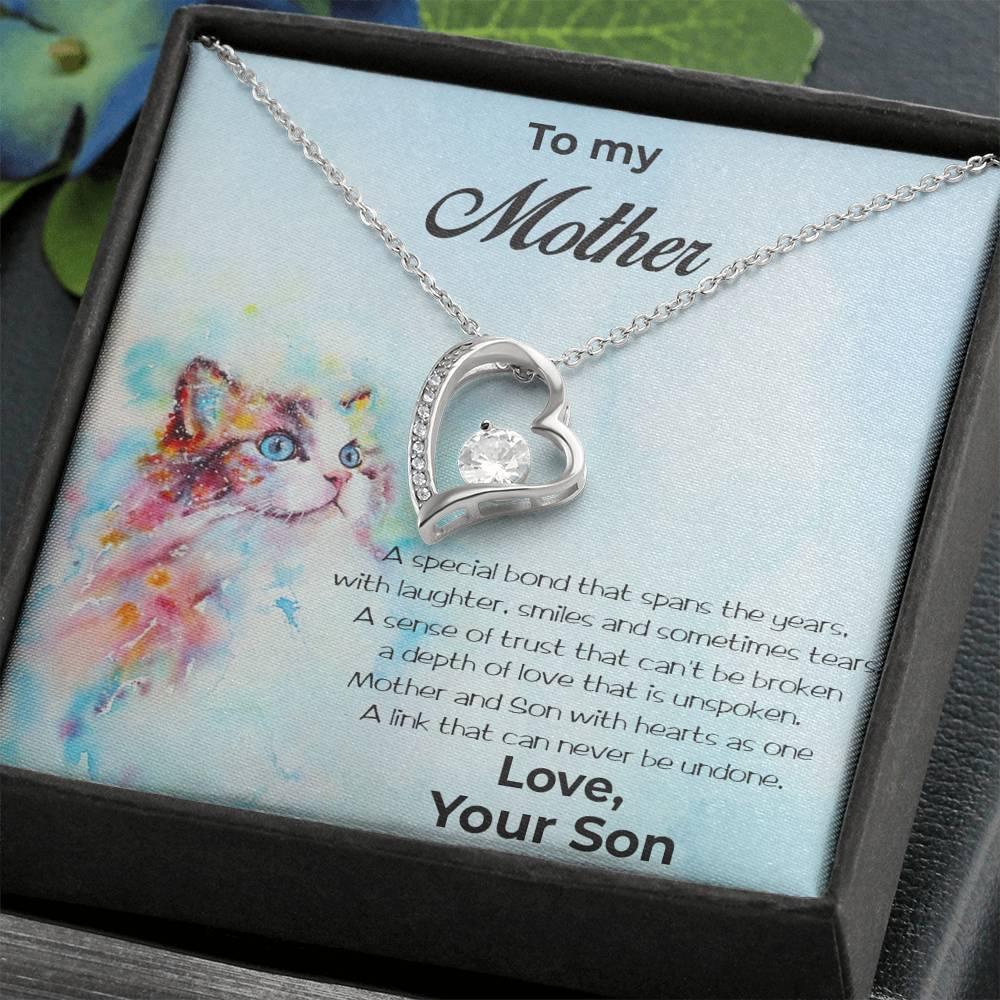 Gift for Mother From Son Forever Love Heart Pendant Necklace Cat Message Card - Mallard Moon Gift Shop