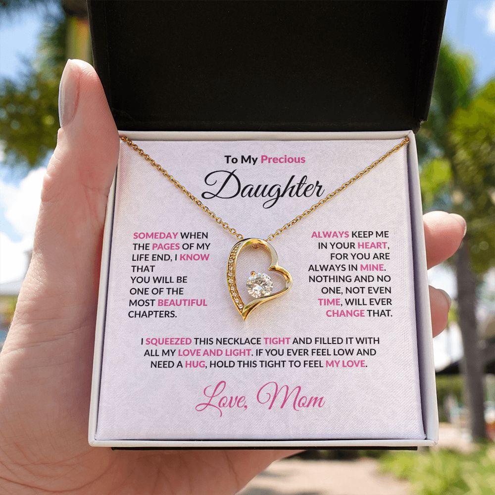 To My Precious Daughter Forever Love Heart Pendant Necklace with Message Card - Mallard Moon Gift Shop