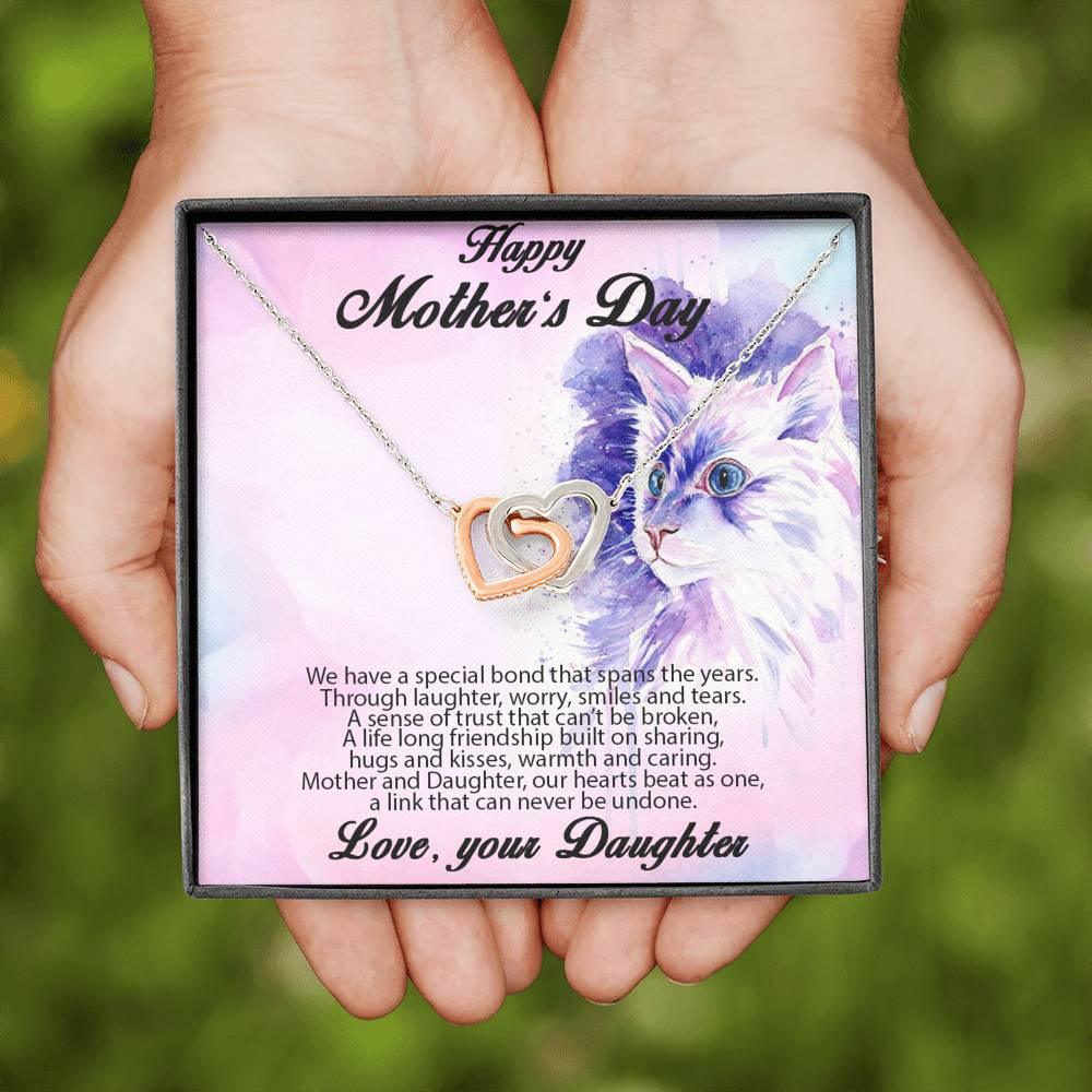 Mother's Day Gift from Daughter Gold and Silver Hearts Pendant Necklace in Message Card Gift Box - Mallard Moon Gift Shop