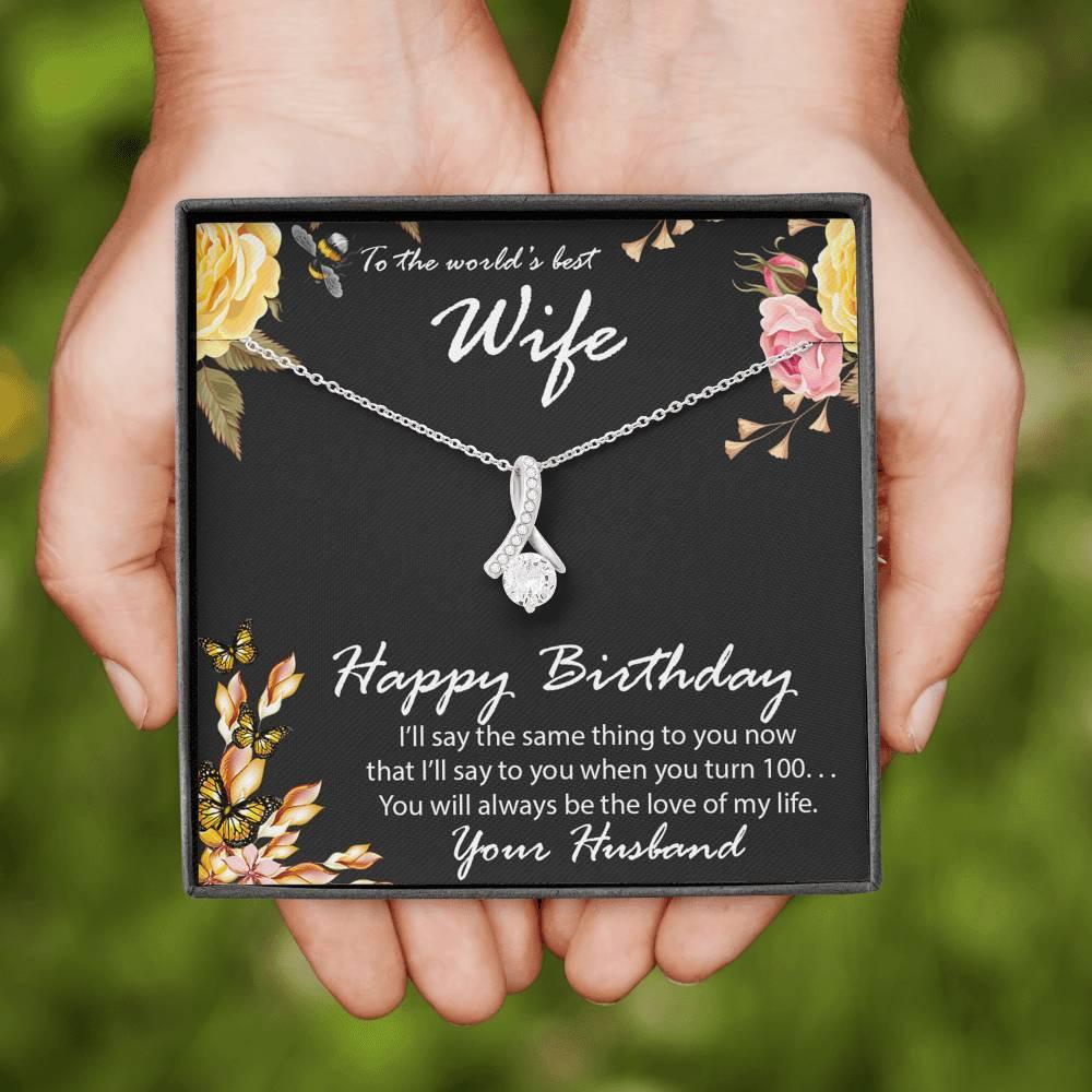 Birthday Gift for Wife CZ Pendant Necklace with Message Card - Mallard Moon Gift Shop