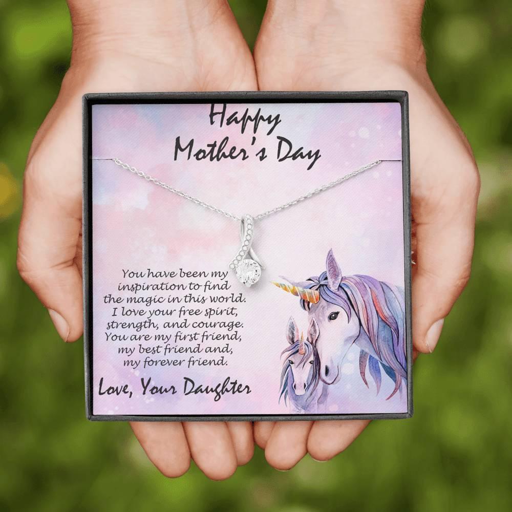 Mother's Day Gift from Daughter CZ Pendant Necklace with Custom Unicorn Message Card and Gift Box - Mallard Moon Gift Shop