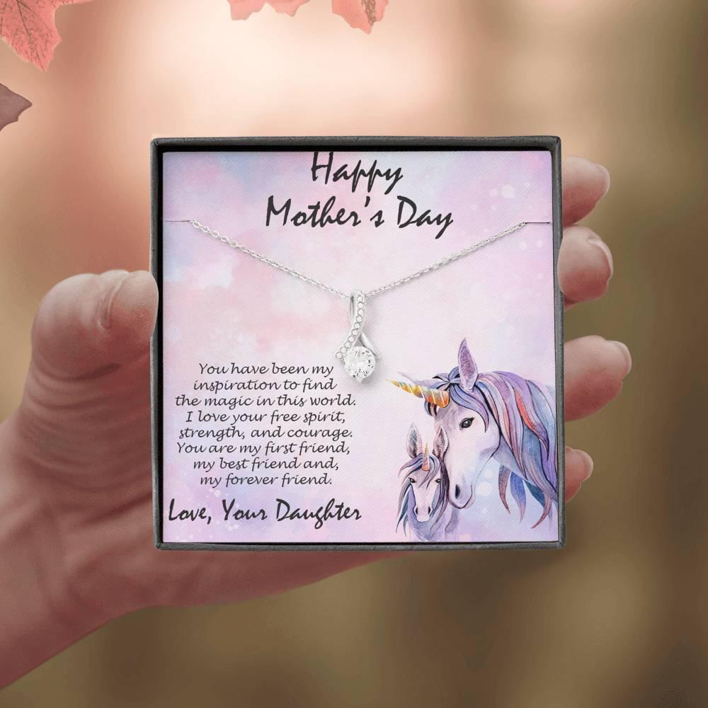 Mother's Day Gift from Daughter CZ Pendant Necklace with Custom Unicorn Message Card and Gift Box - Mallard Moon Gift Shop