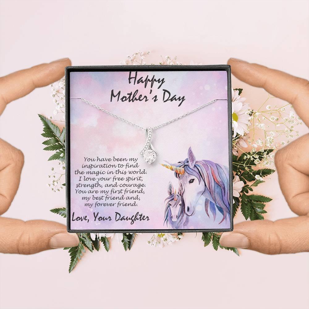 Mother's Day Gift from Daughter CZ Pendant Necklace with Custom Unicorn Message Card and Gift Box - Mallard Moon Gift Shop