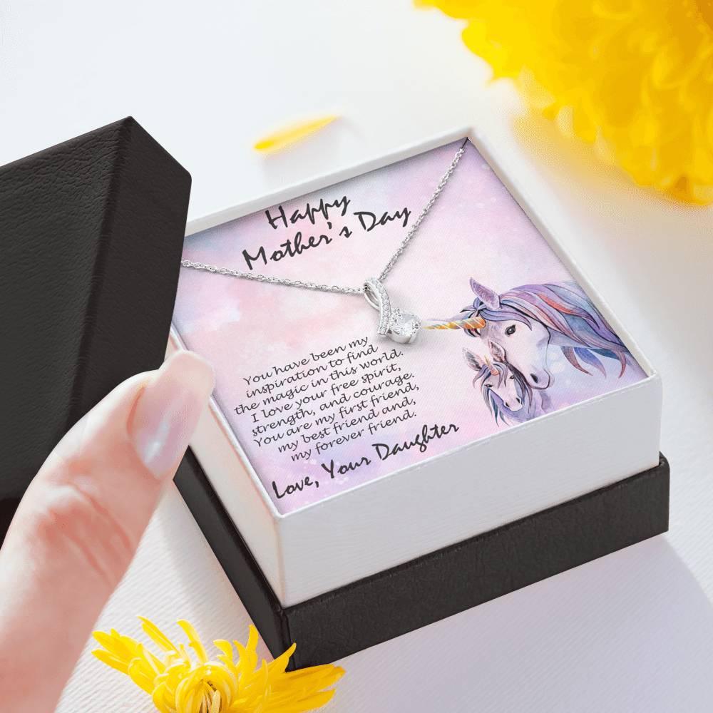 Mother's Day Gift from Daughter CZ Pendant Necklace with Custom Unicorn Message Card and Gift Box - Mallard Moon Gift Shop