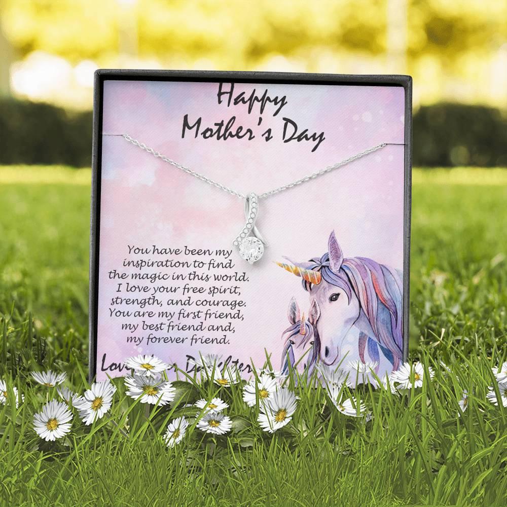 Mother's Day Gift from Daughter CZ Pendant Necklace with Custom Unicorn Message Card and Gift Box - Mallard Moon Gift Shop