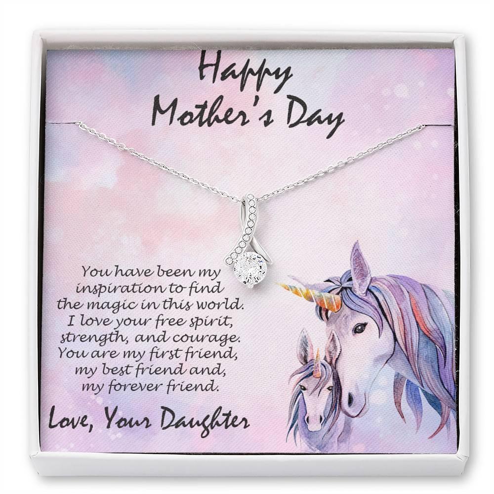 Mother's Day Gift from Daughter CZ Pendant Necklace with Custom Unicorn Message Card and Gift Box - Mallard Moon Gift Shop