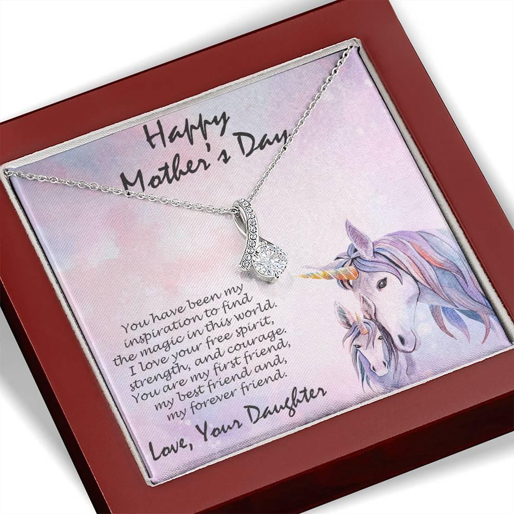 Mother's Day Gift from Daughter CZ Pendant Necklace with Custom Unicorn Message Card and Gift Box - Mallard Moon Gift Shop