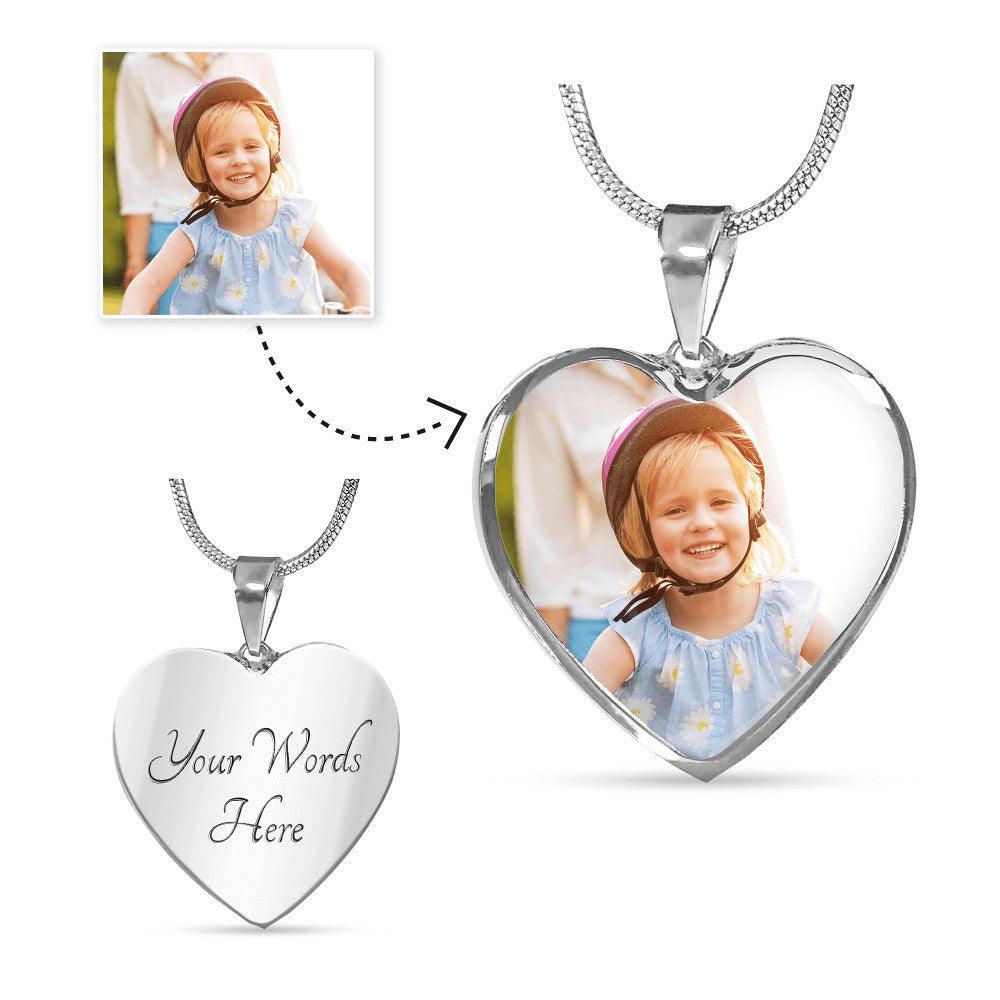 Personalized Photo Heart Pendant Necklace with Engraving - Mallard Moon Gift Shop