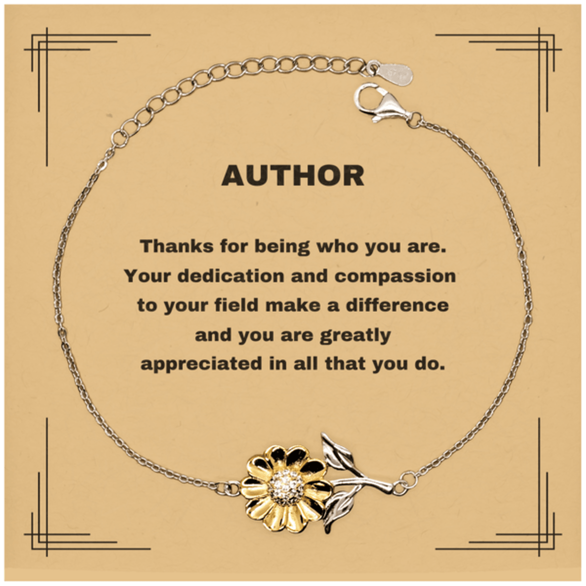 Author Sunflower Bracelet - Thanks for being who you are - Birthday Christmas Jewelry Gifts Coworkers Colleague Boss - Mallard Moon Gift Shop