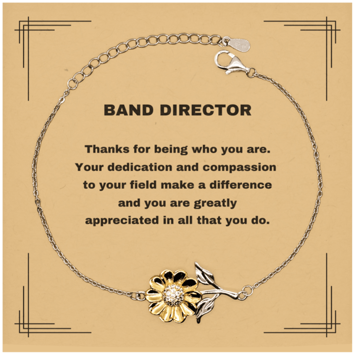 Band Director Sunflower Bracelet - Thanks for being who you are - Birthday Christmas Jewelry Gifts Coworkers Colleague Boss - Mallard Moon Gift Shop