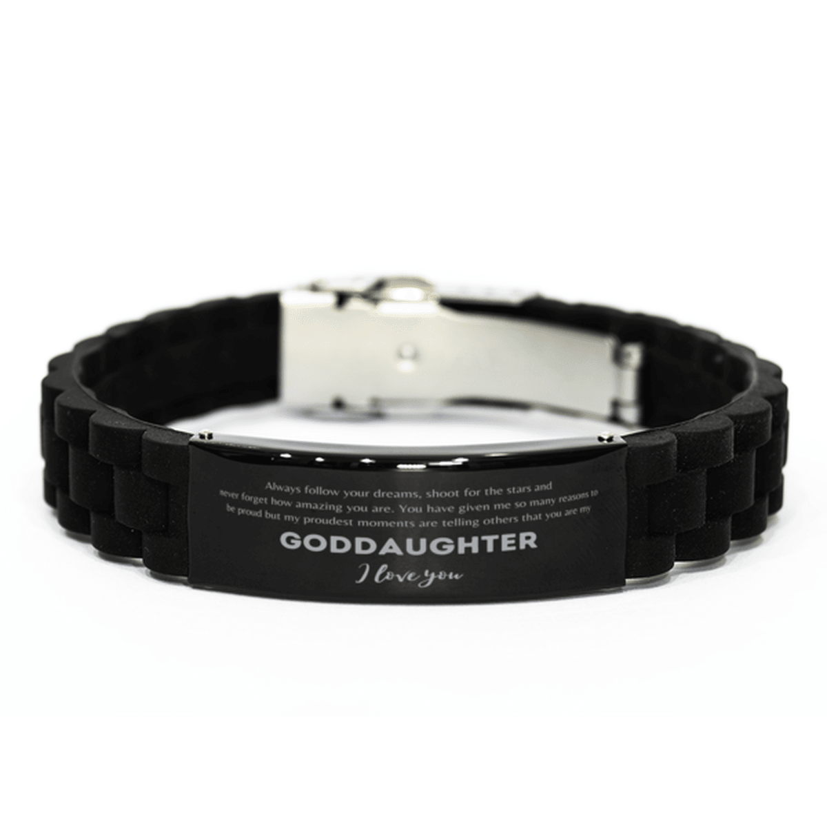 Black Glidelock Clasp Bracelet for Goddaughter Present, Goddaughter Always follow your dreams, never forget how amazing you are, Goddaughter Birthday Christmas Gifts Jewelry for Girls Boys Teen Men Women - Mallard Moon Gift Shop