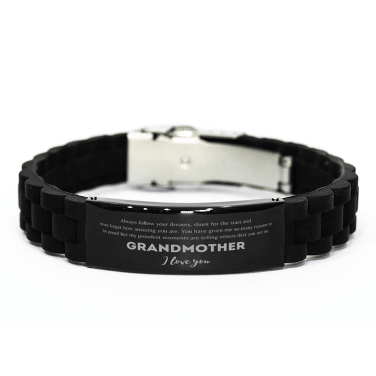 Black Glidelock Clasp Bracelet for Grandmother Present, Grandmother Always follow your dreams, never forget how amazing you are, Grandmother Birthday Christmas Gifts Jewelry for Girls Boys Teen Men Women - Mallard Moon Gift Shop