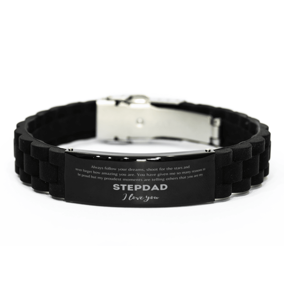 Black Glidelock Clasp Bracelet for Stepdad Present, Stepdad Always follow your dreams, never forget how amazing you are, Stepdad Birthday Christmas Gifts Jewelry for Girls Boys Teen Men Women - Mallard Moon Gift Shop