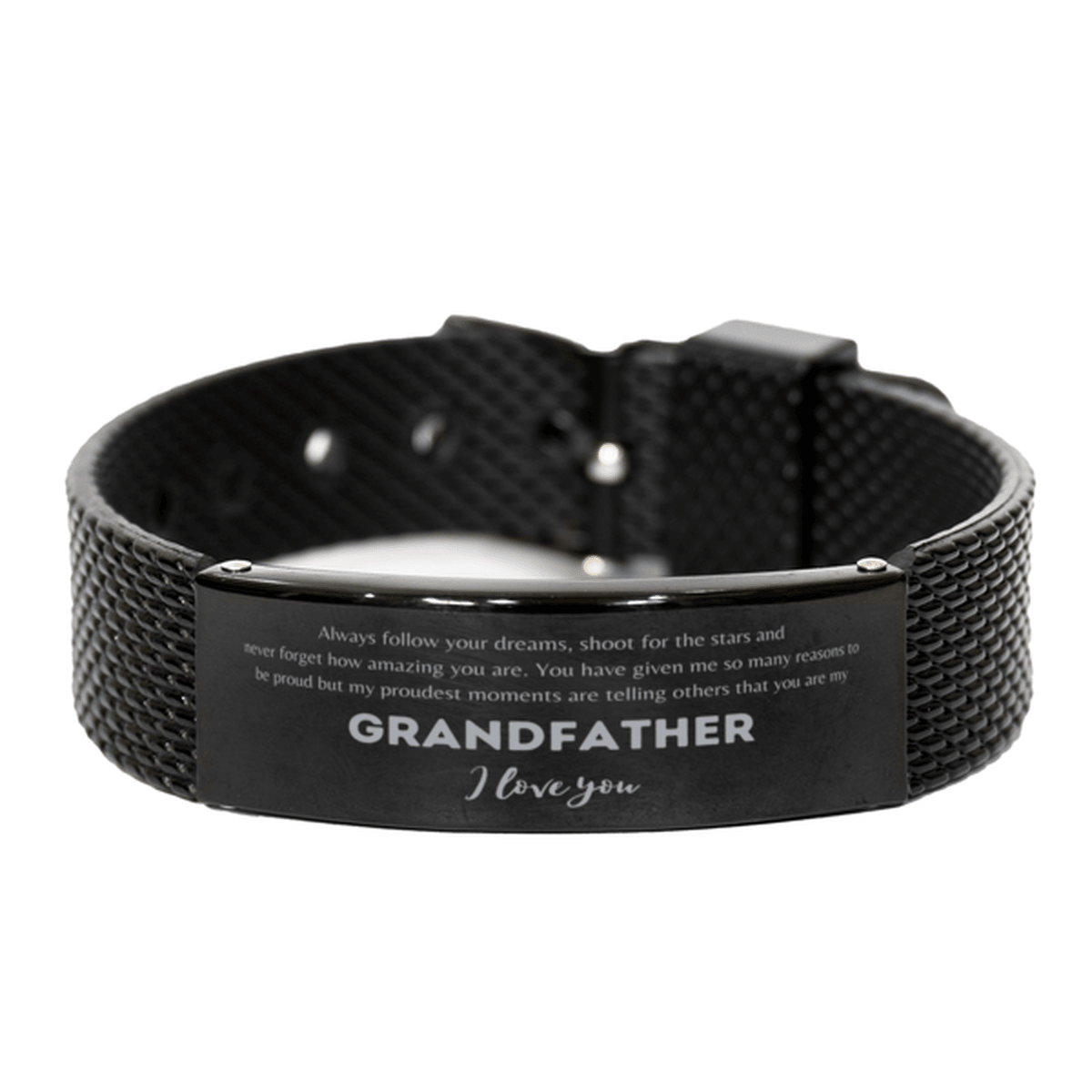 Black Shark Mesh Bracelet for Grandfather Present, Grandfather Always follow your dreams, never forget how amazing you are, Grandfather Birthday Christmas Gifts Jewelry for Girls Boys Teen Men Women - Mallard Moon Gift Shop