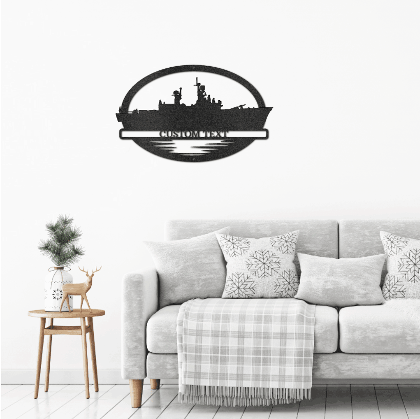 Navy Battleship USS Belknap Silhouette Custom Metal Art Wall Sign - Mallard Moon Gift Shop