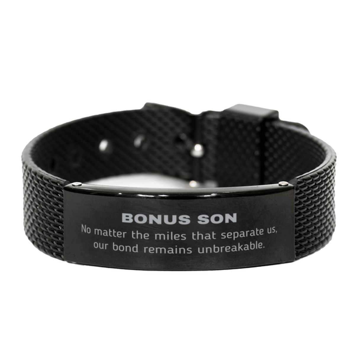 Bonus Son Long Distance Relationship Gifts, No matter the miles that separate us, Cute Love Black Shark Mesh Bracelet For Bonus Son, Birthday Christmas Unique Gifts For Bonus Son - Mallard Moon Gift Shop