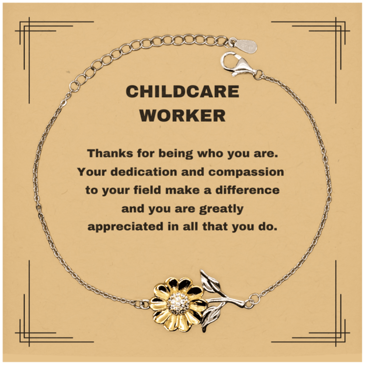Childcare Worker Sunflower Bracelet - Thanks for being who you are - Birthday Christmas Jewelry Gifts Coworkers Colleague Boss - Mallard Moon Gift Shop