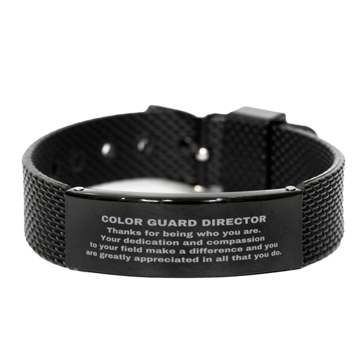 Color Guard Director Black Shark Mesh Stainless Steel Engraved Bracelet - Thanks for being who you are - Birthday Christmas Jewelry Gifts Coworkers Colleague Boss - Mallard Moon Gift Shop