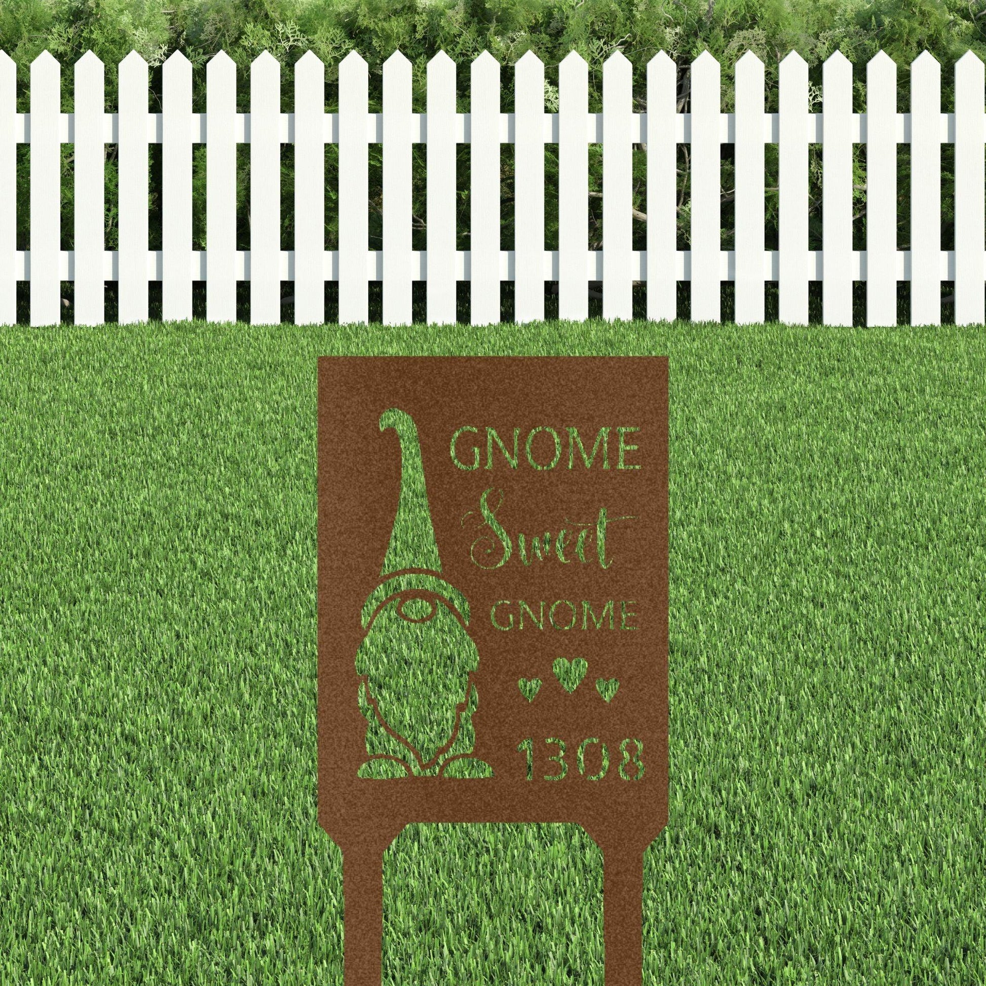 Gnome Sweet Home Custom Address Garden Lawn Steel Stake - Mallard Moon Gift Shop