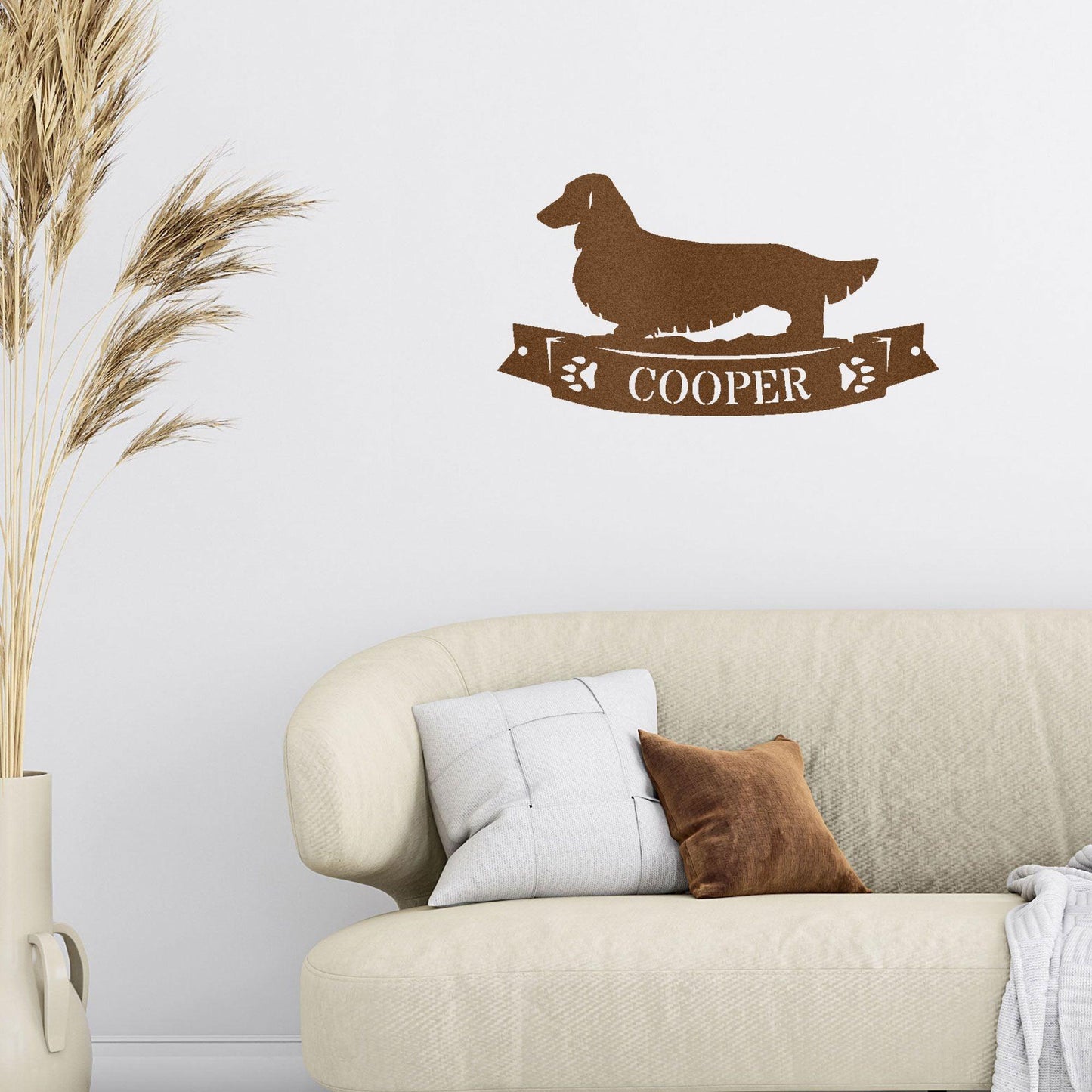 Dachshund Long Haired Banner Custom Name Metal Art Wall Sign - Mallard Moon Gift Shop