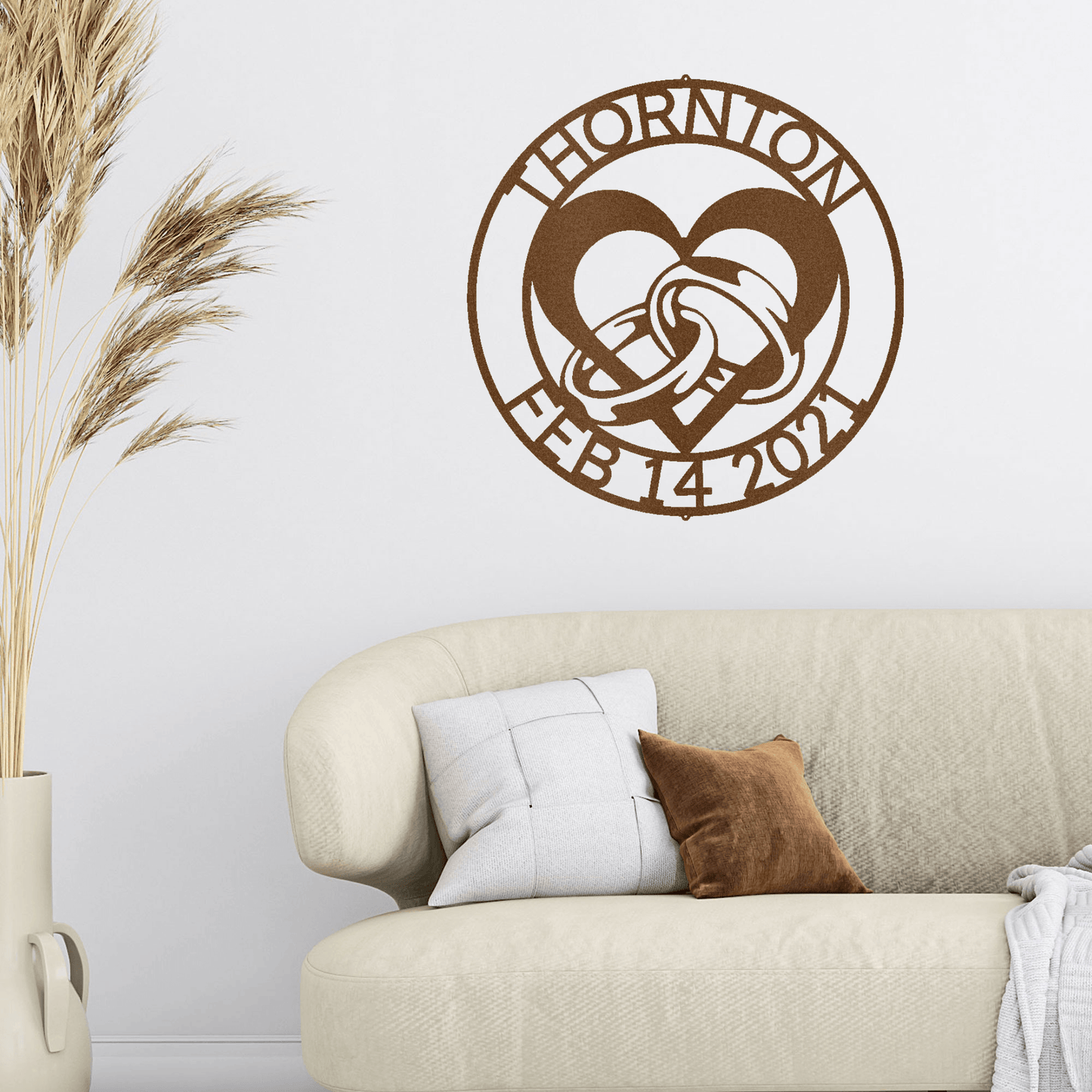 Engagement Wedding Rings and Heart Custom Name Metal Art Wall Sign - Mallard Moon Gift Shop