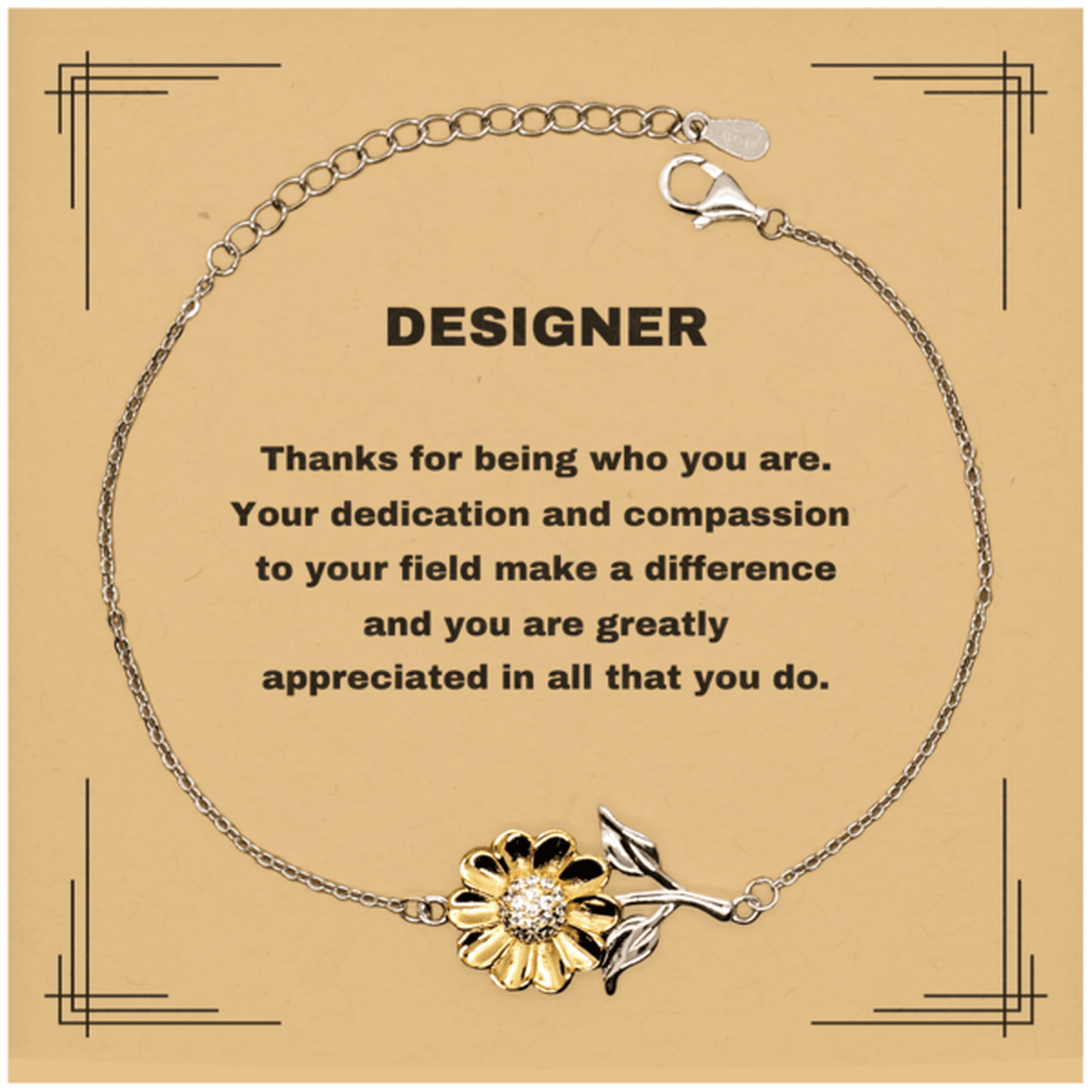 Designer Sunflower Bracelet - Thanks for being who you are - Birthday Christmas Jewelry Gifts Coworkers Colleague Boss - Mallard Moon Gift Shop
