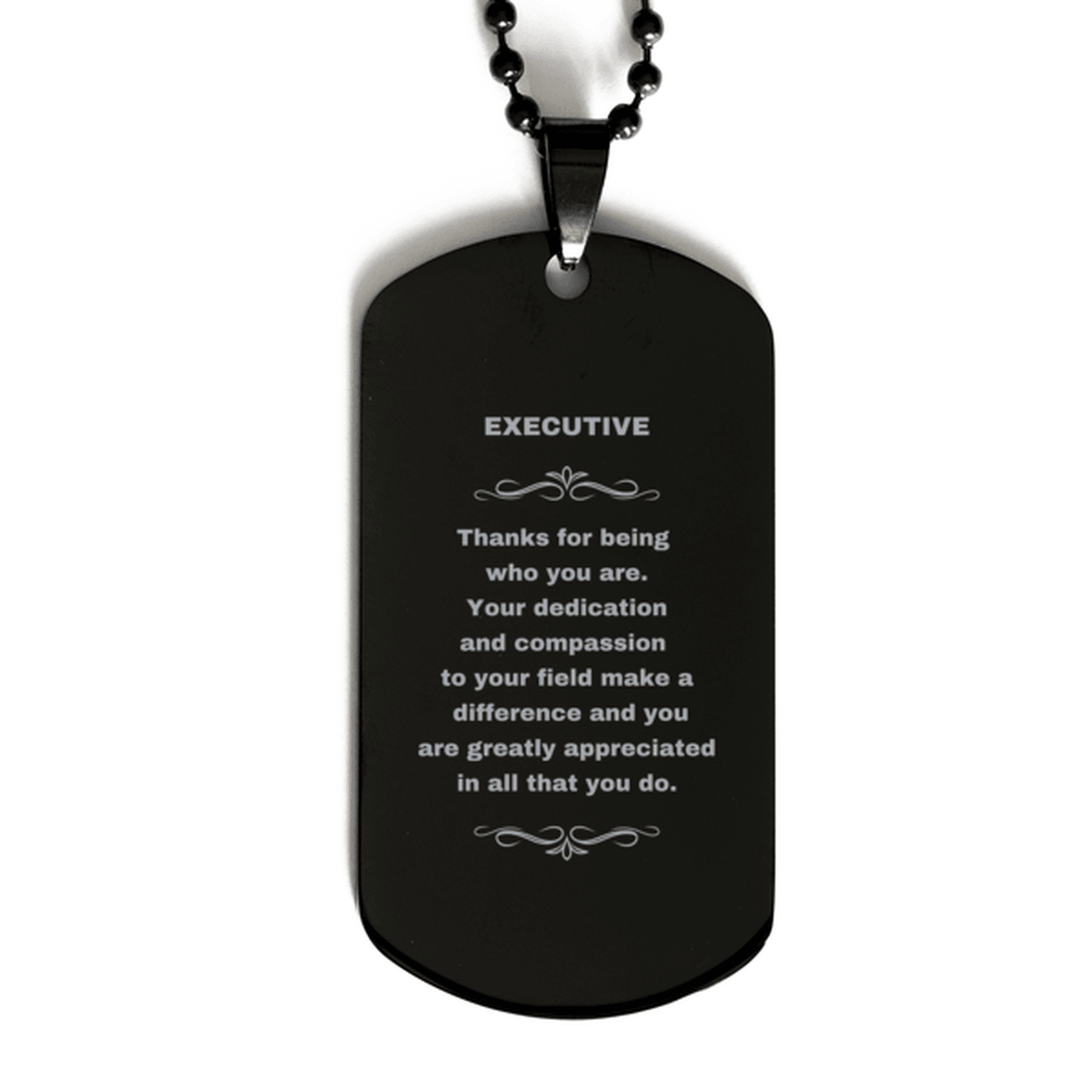 Executive Black Dog Tag Necklace Engraved Bracelet - Thanks for being who you are - Birthday Christmas Jewelry Gifts Coworkers Colleague Boss - Mallard Moon Gift Shop