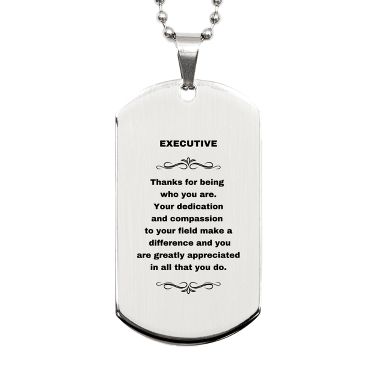Executive Silver Dog Tag Necklace Engraved Bracelet - Thanks for being who you are - Birthday Christmas Jewelry Gifts Coworkers Colleague Boss - Mallard Moon Gift Shop