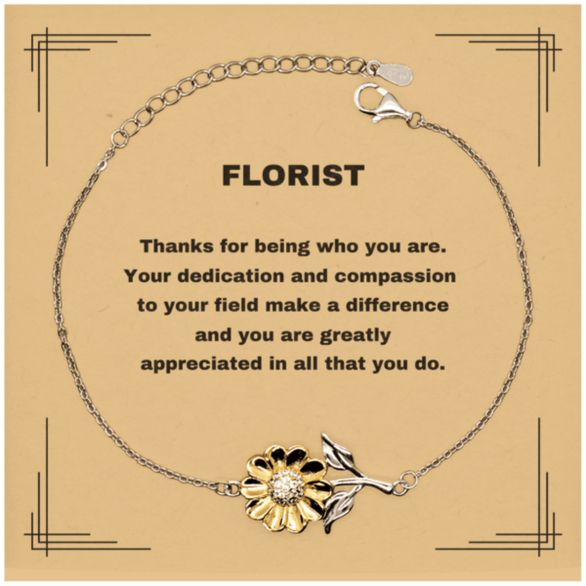 Florist Sunflower Bracelet - Thanks for being who you are - Birthday Christmas Jewelry Gifts Coworkers Colleague Boss - Mallard Moon Gift Shop