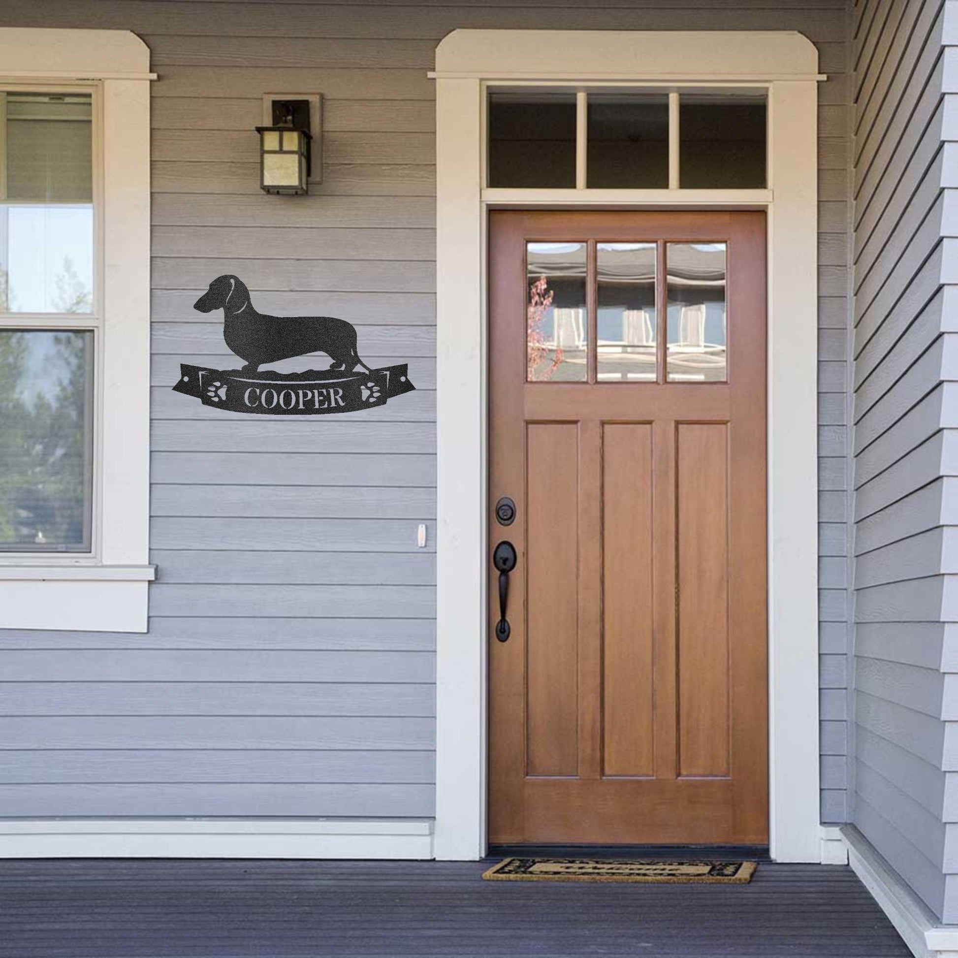 Dachshund Shorthaired Banner Custom Name Metal Art Wall sign - Mallard Moon Gift Shop