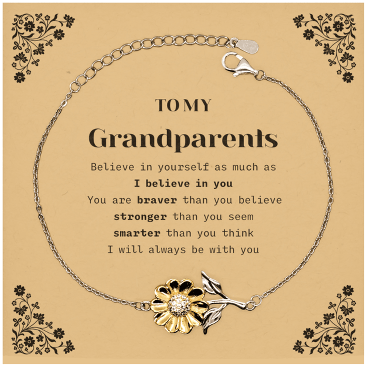 Grandparents Sunflower Bracelet Gifts, To My Grandparents You are braver than you believe, stronger than you seem, Inspirational Gifts For Grandparents Card, Birthday, Christmas Gifts For Grandparents Men Women - Mallard Moon Gift Shop