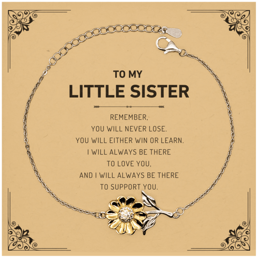 Little Sister Gifts, To My Little Sister Remember, you will never lose. You will either WIN or LEARN, Keepsake Sunflower Bracelet For Little Sister Card, Birthday Christmas Gifts Ideas For Little Sister X-mas Gifts - Mallard Moon Gift Shop