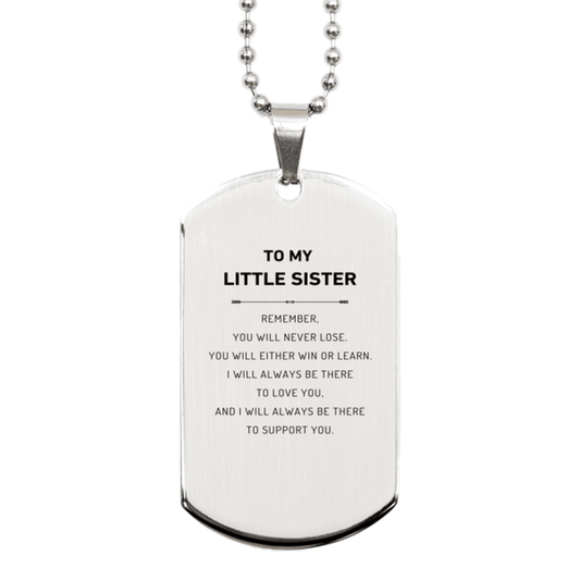 Little Sister Gifts, To My Little Sister Remember, you will never lose. You will either WIN or LEARN, Keepsake Silver Dog Tag For Little Sister Engraved, Birthday Christmas Gifts Ideas For Little Sister X-mas Gifts - Mallard Moon Gift Shop