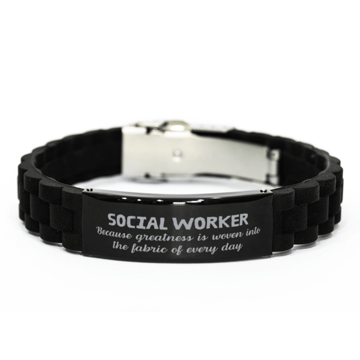 Sarcastic Social Worker Black Glidelock Clasp Bracelet Gifts, Christmas Holiday Gifts for Social Worker Birthday, Social Worker: Because greatness is woven into the fabric of every day, Coworkers, Friends - Mallard Moon Gift Shop