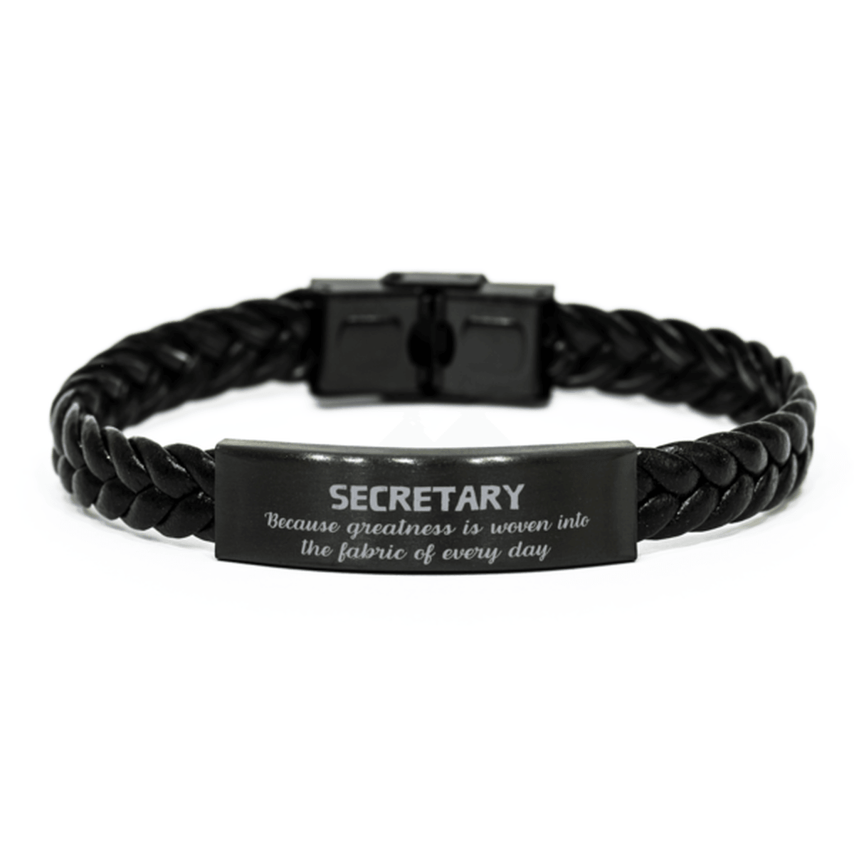 Sarcastic Secretary Braided Leather Bracelet Gifts, Christmas Holiday Gifts for Secretary Birthday, Secretary: Because greatness is woven into the fabric of every day, Coworkers, Friends - Mallard Moon Gift Shop
