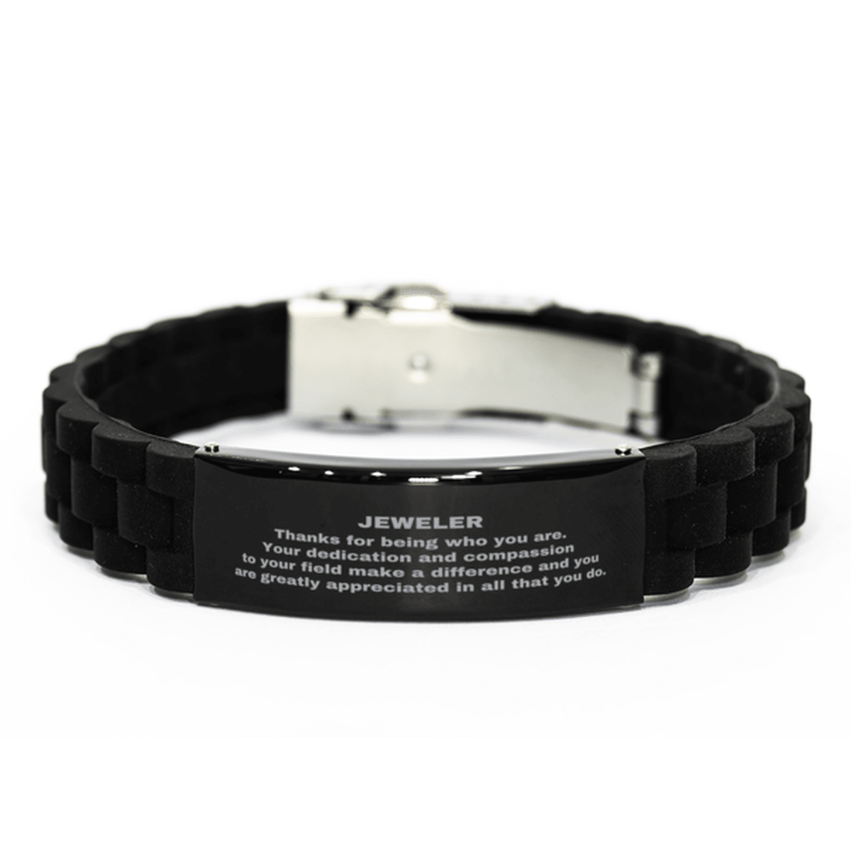 Jeweler Black Glidelock Clasp Engraved Bracelet - Thanks for being who you are - Birthday Christmas Jewelry Gifts Coworkers Colleague Boss - Mallard Moon Gift Shop