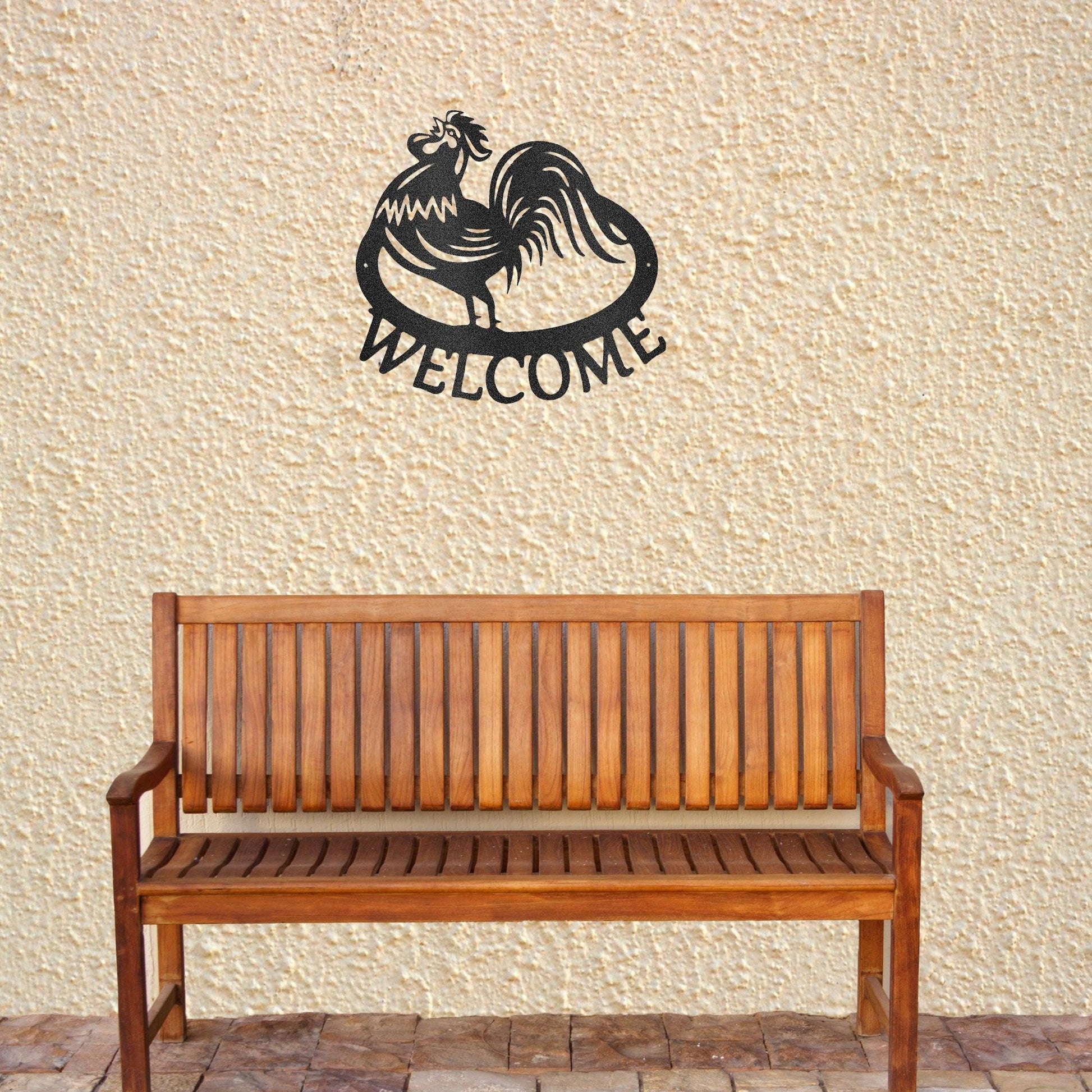 Welcome Rooster Indoor Outdoor Steel Wall Sign - Mallard Moon Gift Shop