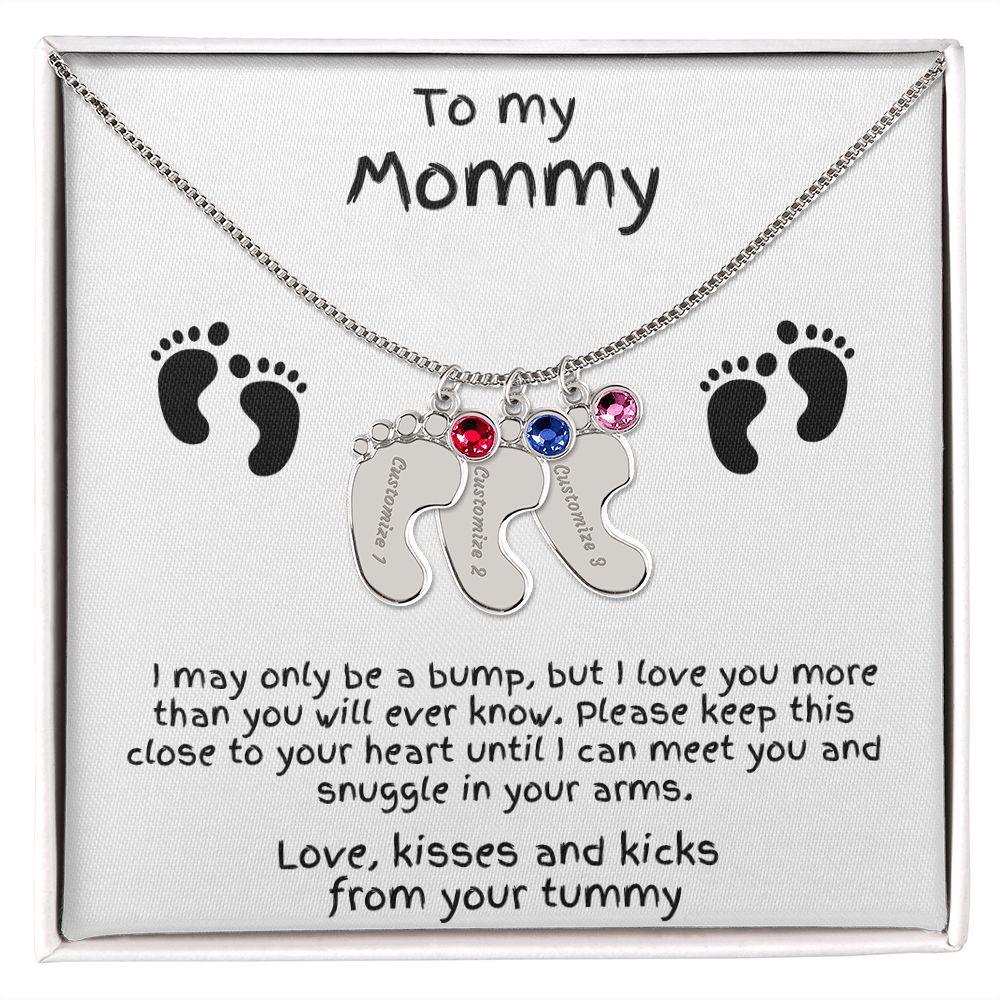 Gift for New Mom Baby Feet with Birthstone Necklace - Mallard Moon Gift Shop