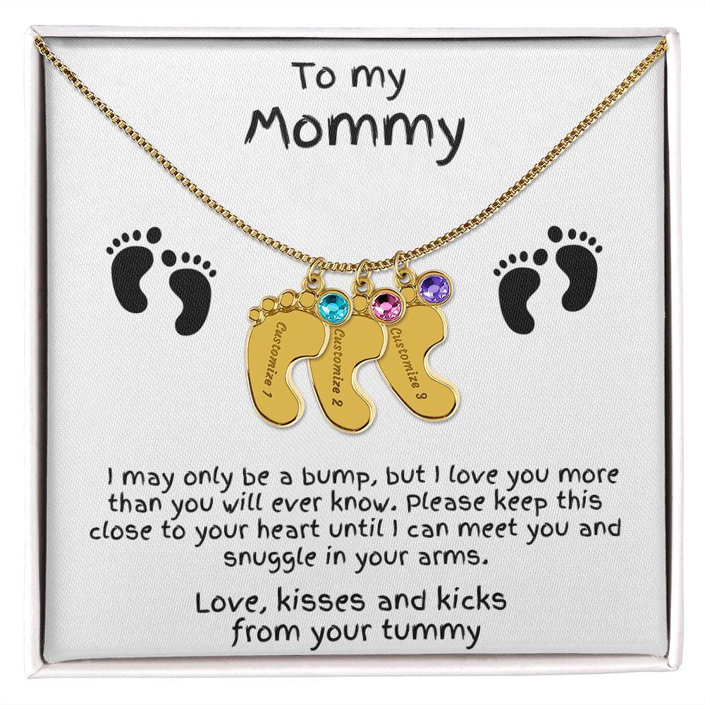Gift for New Mom Baby Feet with Birthstone Necklace - Mallard Moon Gift Shop