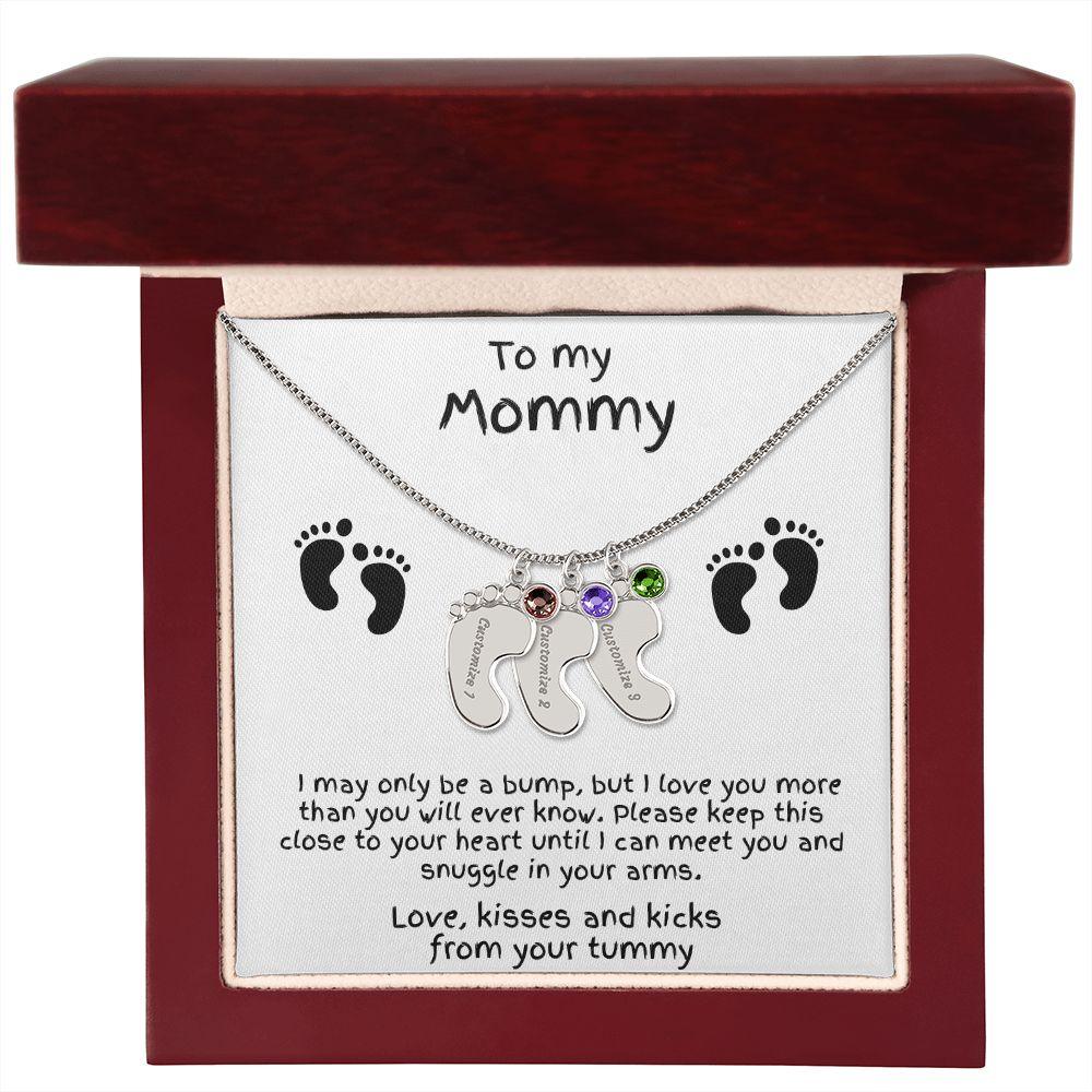 Gift for New Mom Baby Feet with Birthstone Necklace - Mallard Moon Gift Shop