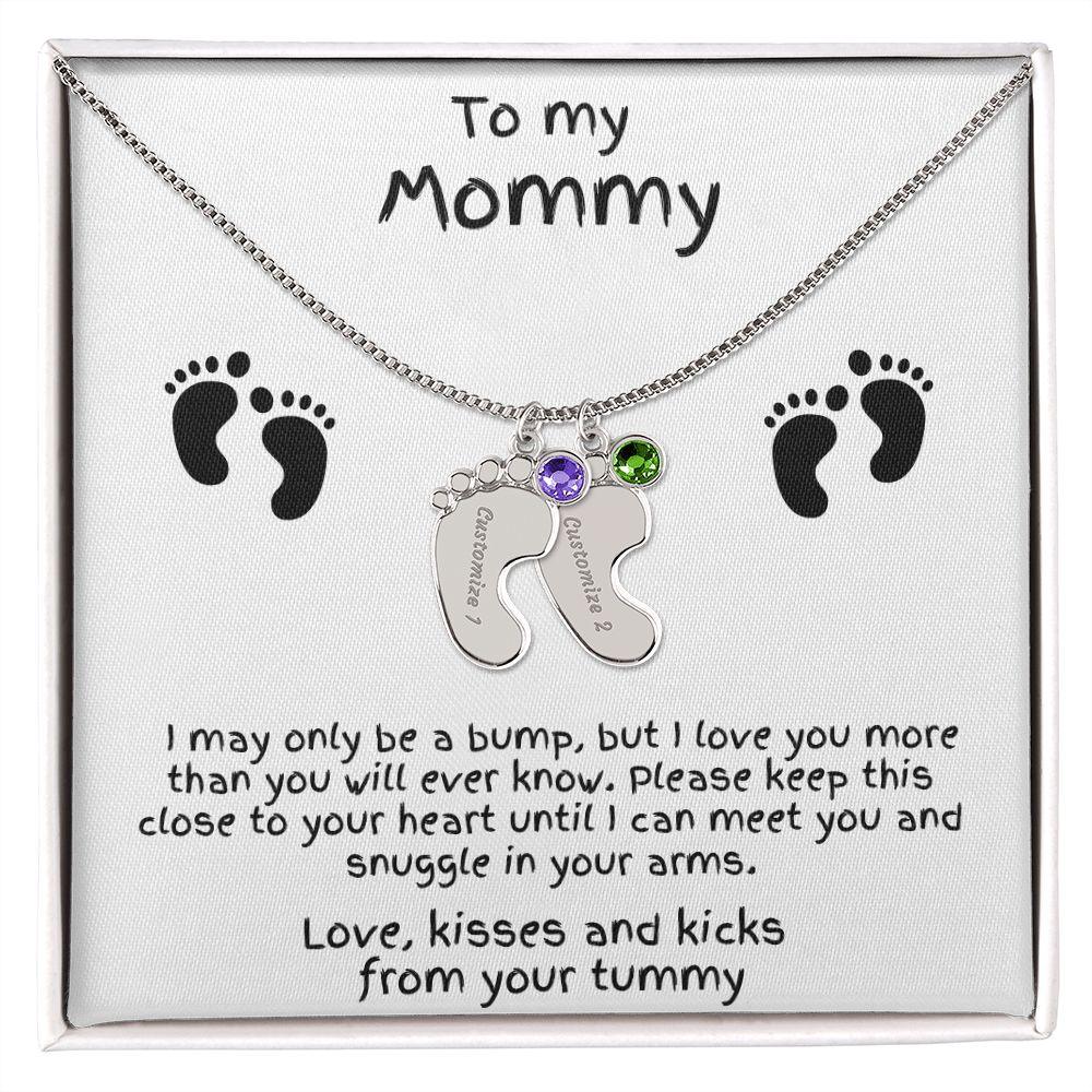 Gift for New Mom Baby Feet with Birthstone Necklace - Mallard Moon Gift Shop
