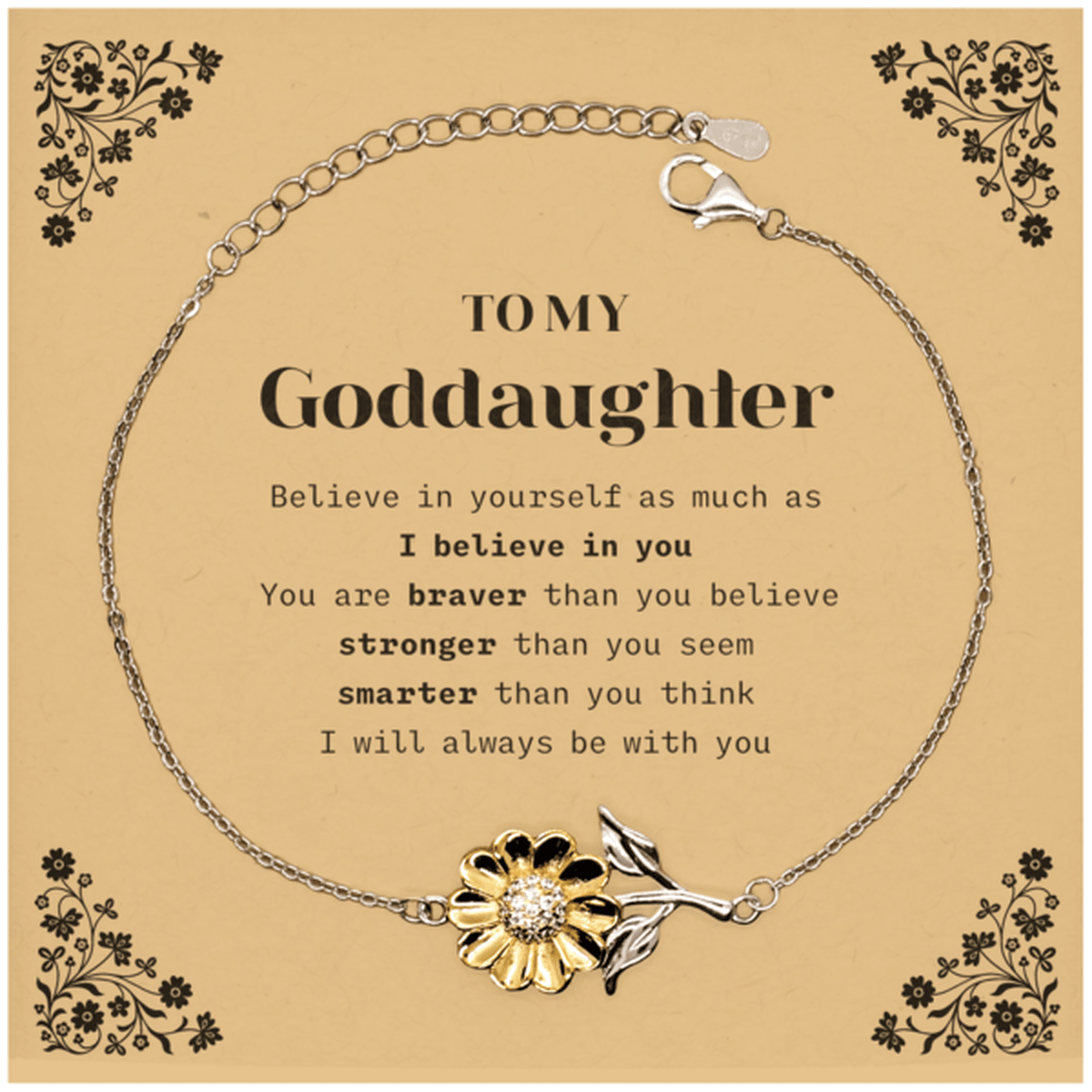 Goddaughter Sunflower Bracelet Gifts, To My Goddaughter You are braver than you believe, stronger than you seem, Inspirational Gifts For Goddaughter Card, Birthday, Christmas Gifts For Goddaughter Men Women - Mallard Moon Gift Shop