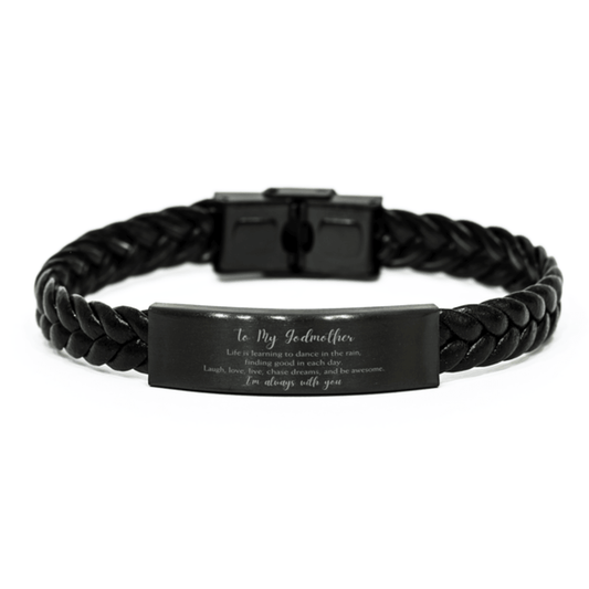 Godmother Christmas Perfect Gifts, Godmother Braided Leather Bracelet, Motivational Godmother Engraved Gifts, Birthday Gifts For Godmother, To My Godmother Life is learning to dance in the rain, finding good in each day. I'm always with you - Mallard Moon Gift Shop